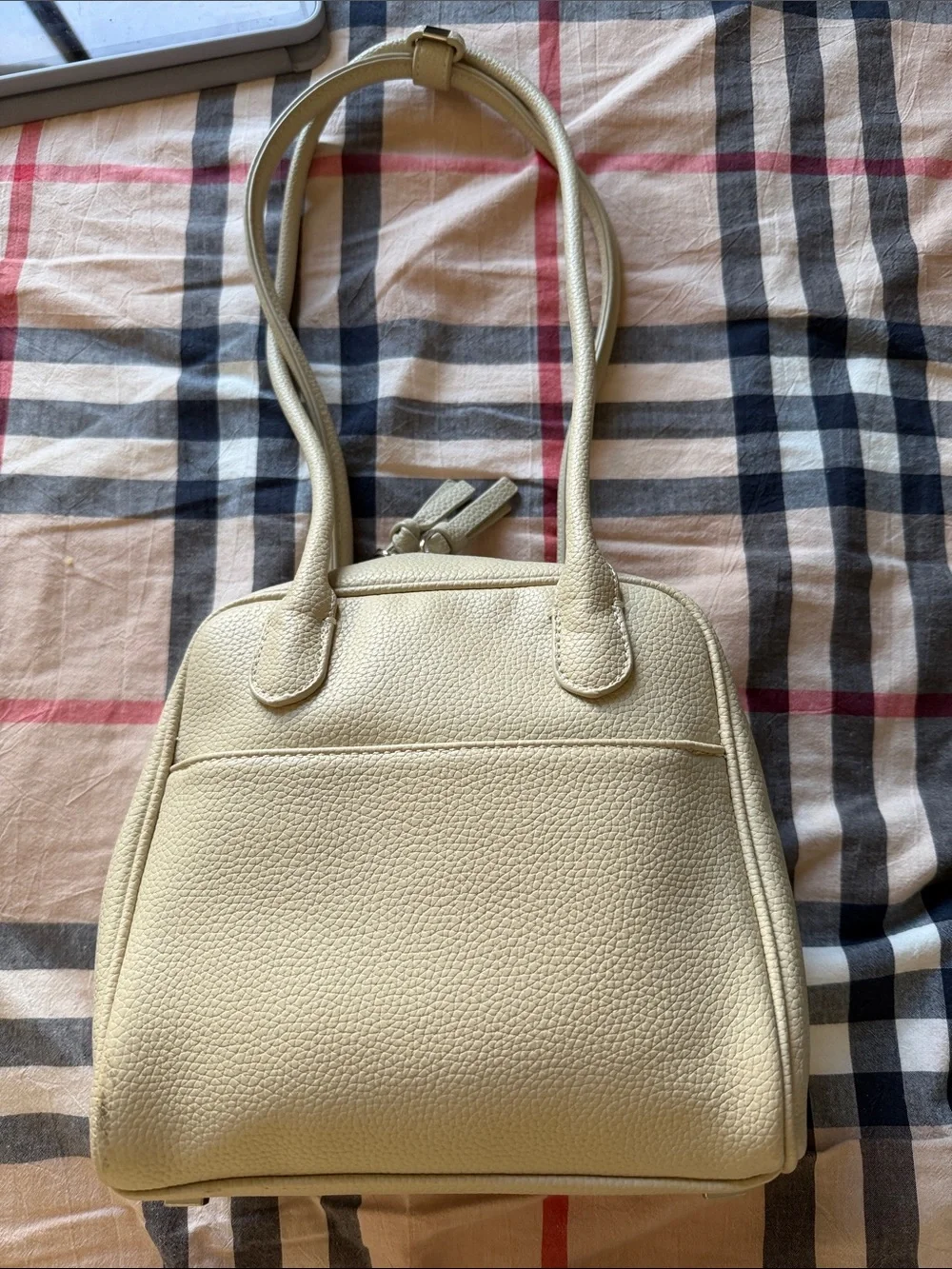Cream Leather Tote Handbag - Unbranded